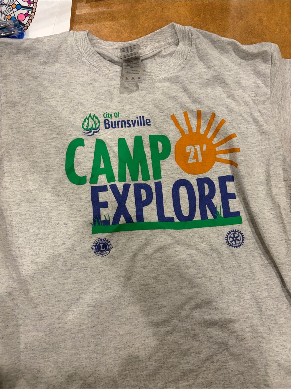 Gildan Grey Tee with Green, Blue & Orange Camp Explore Graphic